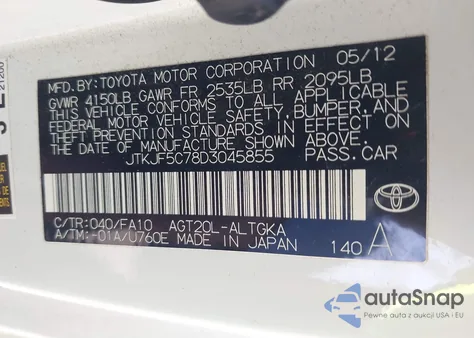 2013 Scion Tc z USA, uszkodzony, nr VIN JTKJF5C78D3045855